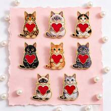 Cute Cat Holding Red Heart Lapel Enamel Pins And Brooches Badge Pins For Backpacks Bags Backpack Cool Decoration Friend For Gifts - Multicolor - View 8