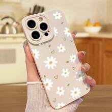 Phone Case: White Matte Daisy Love Pattern Full-Body Shockproof Phone Case For Apple  16 Pro Max/16 Plus/16 Pro/16/15 Pro Max/15 Plus/15 Pro/15/14 Pro Max/14 Plus/14 Pro/14/13 Pro Max/13 Pro/13/12 Pro Max/12 Pro/12, 11 Pro Max/11 Pro/11/XS - 古董白 - 查看 1