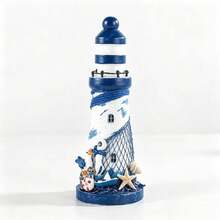 1pc 13cm Wooden Mini Lighthouse Mediterranean Style Home Decor Craft Gift Ocean Lighthouse Ornament 5pcs Set - 1PC - View 9