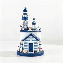 1pc 13cm Wooden Mini Lighthouse Mediterranean Style Home Decor Craft Gift Ocean Lighthouse Ornament 5pcs Set - 1PC - View 8