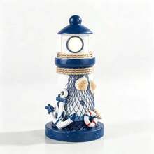 1pc 13cm Wooden Mini Lighthouse Mediterranean Style Home Decor Craft Gift Ocean Lighthouse Ornament 5pcs Set - 1PC - View 7