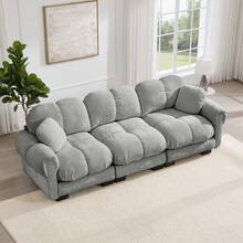 Sofa Grey Made Of Chenille For Living Room - 淺灰色 3 人座 - 查看 1