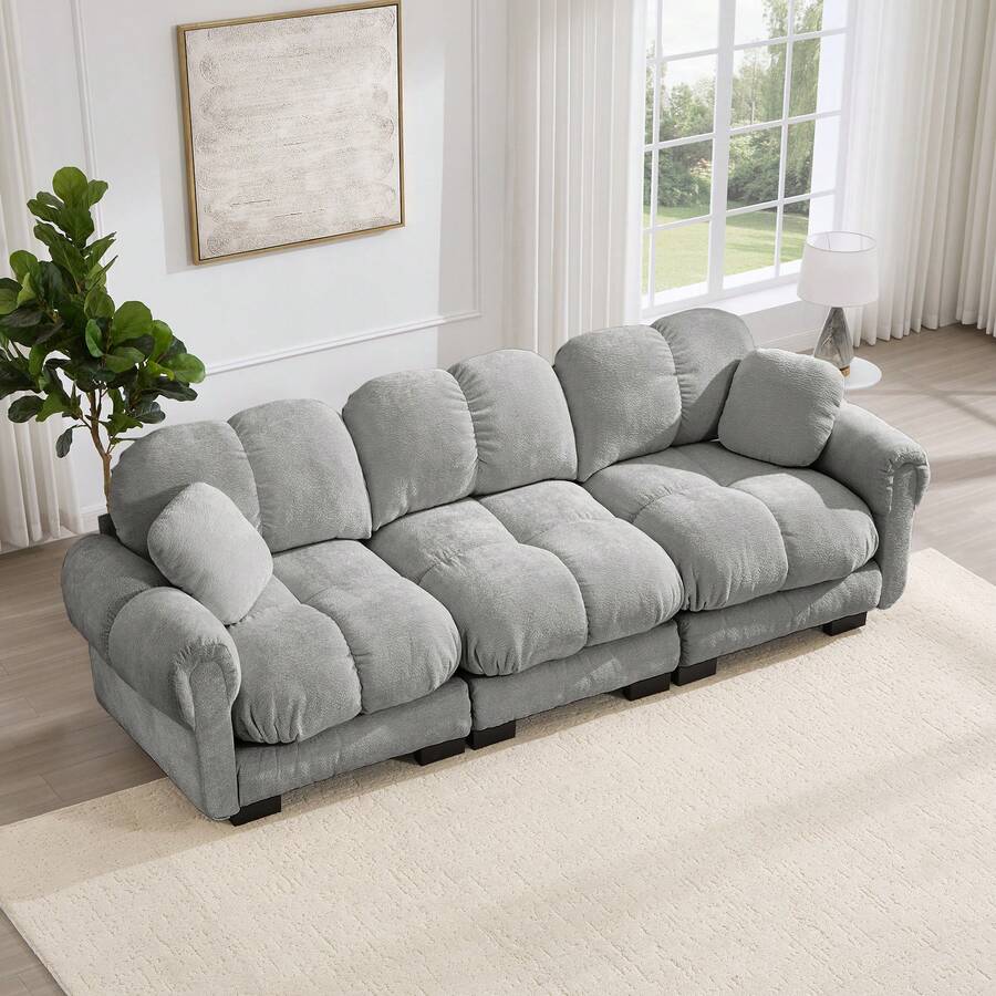 Sofa Grey Made Of Chenille For Living Room - 淺灰色 3 人座 - 查看 1