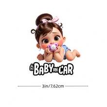 1件裝卡通可愛寶寶在車上車貼，寶寶在車內裝飾貼紙 - 彩色 - 查看 5
