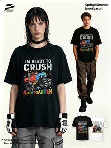 Street Style Fall Crew Neck Printed-Shirt Casual Short Sleeve Elegant Comfort Versatile Going Out Top. - Black - View 1