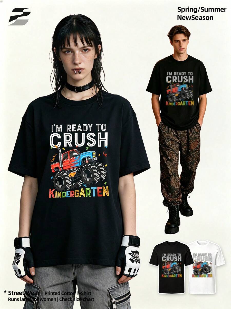 Street Style Fall Crew Neck Printed-Shirt Casual Short Sleeve Elegant Comfort Versatile Going Out Top. - Black - View 1