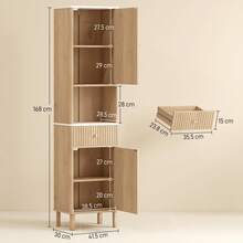 Storage Cabinet, Adjustable Shelves, Engineered Wood, 41.5 X 30 X 168 Cm, For Bathroom, Living Room And Hallway, Oak - Multicolor - View 4