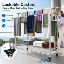ERUIV Foldable 3-Tier Clothes Drying Rack, Drying Rack For Clothes, Towels And Bedding, Mobile Clothes Rack With Wheels, Space-Saving, Rollable And Easy To Move, With Wind Protection Strips, Ideal For Balcony, Bedroom, Bathroom And Outdoor Areas - 38-tube Folding Three-bar Clothes Hanger - View 3