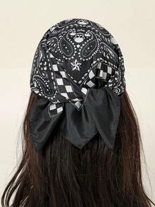 1 Peça Lenço de Cabeça Feminino com Estampa de Padrão Paisley e Caveira de Caju, Estilo Casual Simples, Versátil para Uso Diário, Decoração de Halloween, Faixa de Cabelo em Denim, Estilo Boêmio, Adequado para Todas as Estações, Acessório Gótico - A-Preto - Visão 4