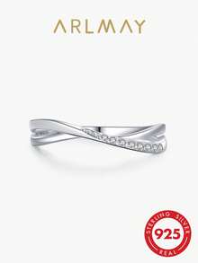 1pc 925 Sterling Silver Simple Geometric Line Clear CZ Finger Rings For Women Classic Wedding Statement Jewelry - Silver - View 2