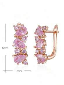 1 Pair Elegant White Cubic Zirconia Champagne Gold Plated Women's Earrings, Suitable For All Special Celebrations Throughout The Year, Enhance Your Charm - White - View 4