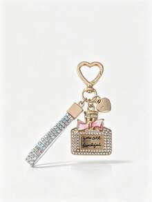 1pc High-End Rhinestone Perfume Bottle Keychain, Exquisite Cute Bag Pendant, Bowknot Best Friend Style - Multicolor - View 7