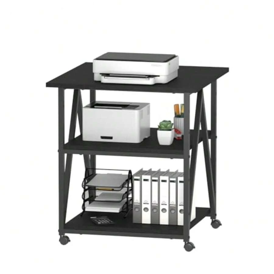 Arbuxzuy - Soporte para impresora de 3 niveles, mesa grande para impresora con almacenamiento, carrito de almacenamiento industrial con ruedas, soporte para impresora rodante para escáner de prensa de - Multicolor - Ver 1