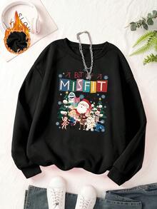 Women's Christmas Outfit, Comfortable Sports Home Sweatshirt, Christmas Cartoon Character Print Crew Neck Sweatshirt, Suitable For Christmas And Autumn/Winter Wear - Black - View 2