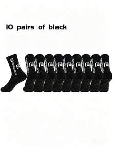 1/3/6 Pairs Men & Unisex Football/Soccer Mid-Calf Socks, Slip-Resistant, Durable, Comfortable Sports Socks For Daily Training, Fall Socks - Black and White - View 27