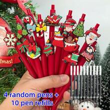 34pcs(4 Pens + 30 Refills) Christmas Theme Ballpoint Pens, Neutral Pens, Cartoon Gingerbread Man, Santa Claus, Snowflake And Other Random Styles, Black Medium Tip, Clickable Ballpoint Pens, Comfortable Grip, Smooth Writing, Suitable For Student Supplies, Fun Stationery, Office And School Daily Writing Tools. - Multicolor - View 11