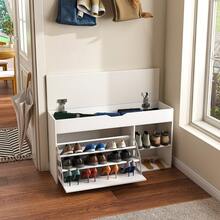 Storage Bench White Made Of Wood For Hallway And Entryway - White - View 3