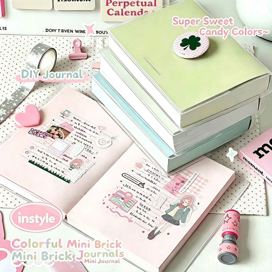 1pc Colorful Thick Diary Notebook, Ins Style Small Brick Notebook, 400 Pages Large Capacity Student Planner Notebook, Student Daily Record Book, Business Office Memo Pad, Suitable For School, Office, Travel, Back To School Gift - Multicolor - View 1