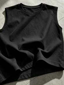 Men's Summer Casual Loose Crew Neck Tank Top, Vacation Style Sports Black - Black - View 10