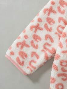 Girls' Casual Pink Leopard Print Fleece Stand Collar Jacket, Autumn/Winter - Pink - View 6