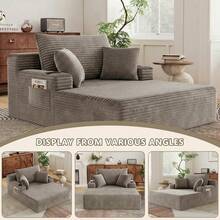 66"Oversized Boneless Sofa Bed With Cup Holder Storage Bag Deep Seat Sleeper Couch Reading Couch For Living Room, Bedroom, Apartment,No Assembly Required - Brown-65 Inch - View 9