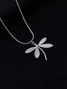 1pc Luxury Niche Stainless Steel Dragonfly Pendant Necklace, High-End Women's Jewelry, Suitable For Daily Wear, Beach Vacation, Can Be Given As A Gift To Friends - Silver - View 3