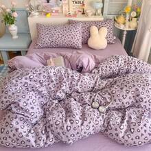 3/4pcs Leopard Print Duvet Cover Set, Purple Leopard Print Decorative Bedding Set, Wildlife Theme Bedding Set, Soft, Breathable, Durable, Comfortable, Suitable For All Seasons, Easy To Care, 1 Duvet Cover + 1 Flat Sheet + 1/2 Pillowcases, Duvet Insert Not Included - Mauve Purple - View 13