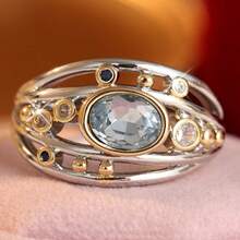 Gmzalx Vintage Luxury Hollow Multi-Layer Ring, Oval Transparent Synthetic Zirconia Women's Accessory, Suitable For Vacation, Party, Wedding, Holiday Gift - Multicolor - View 5