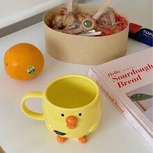 1 Mug Keramik Bergambar Anak Ayam Cemberut yang Modis, Kreatif, dan Lucu, Cocok untuk Jus Sarapan, Susu, dan Kopi Kartun - MultiWarna - View 5