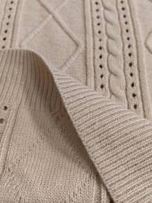 ASHKATIA Women's Plus Size Hooded Knit Sweater, Ribbed Rope Detail, Earth Tone Vintage Style, Suitable For Layering In Autumn/Winter - Apricot - View 8