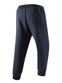 Men's Wool Lined Joggers, Elastic Drawstring Waist With Zipper Pockets, Warm Winter Sports Pants - Blue - View 3