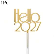 1pc/3pcs/9pcs Gold Hello 2027 Acrylic Cake Toppers, New Year Christmas Party Cake Decorations - Multicolor - View 19