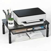 Soporte para impresora de computadora con cajón, organizador de computadora para oficina en casa, impresora, máquina de fax, escáner, latop, 14.5 x 9.2 pulgadas, negro - Multicolor - Ver 2