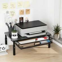 Soporte para impresora de computadora con cajón, organizador de computadora para oficina en casa, impresora, máquina de fax, escáner, latop, 14.5 x 9.2 pulgadas, negro - Multicolor - Ver 4
