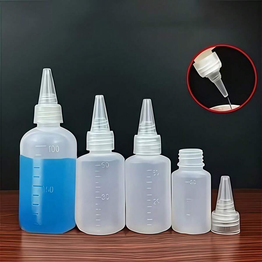 1/3 Buah Botol Plastik Semi-Transparan Ujung Lancip, Botol Perjalanan Portabel dengan Skala, Botol Dispenser Cairan Isi Ulang, Botol Pipet Cairan