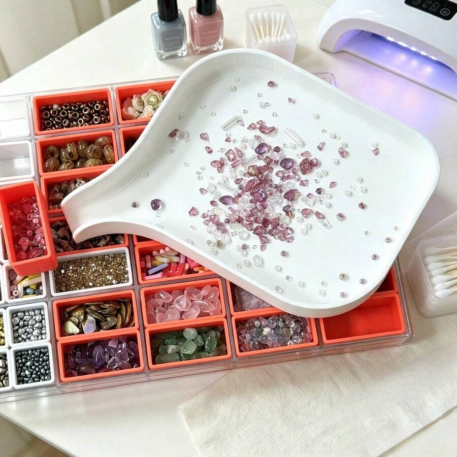 1pc Slanted Edge Nail Art Glitter & Rhinestone Decor Storage Tray, Large Capacity Nail Sticker & Nail Polish Bottle Organizer, Practical Nail Art Material Compartment Tray - Multicolor - View 1