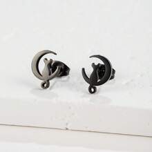 1 Pair Stainless Steel Moon Cat Stud Earrings Dainty Hollow‑Out Kitten On Crescent Moon Tiny Ear Jewelry Cute Daily Accessories For Women Girls - GED162 - View 12