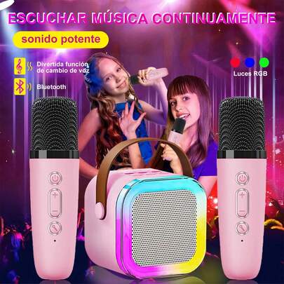 Altavoz de karaoke Bluetooth portátil con 2 micrófonos: efectos de voz, luces de colores y tecnología Bluetooth 5.0.