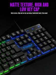 T-WOLF Keyboard Gaming Berkabel USB dengan Lampu Latar dan Tutup Tombol Mengambang, Nuansa Mekanik, Lampu LED, untuk PC - View 9
