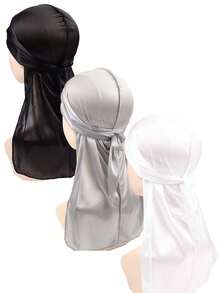 1pc Men's Satin Pirate Hat Bandana, Made Of Smooth Artificial Silk Fabric, Street Hip-Hop Style, Adjustable Back Strap Design, Anti-Frizz And Anti-Static; Suitable For Daily Outings, Sports, Hair Care, As Well As Parties Or Festival Holidays. Multi-Color Options, Balancing Practicality And Personalized, Easily Create A Neat And Fashionable Street Look - Multicolor - View 19