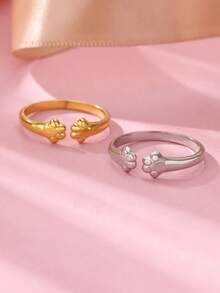 1 Buah Cincin Terbuka Bentuk Cakar Kucing Enamel Hitam Putih Lucu untuk Wanita, Cincin Stainless Steel Terbuka yang Dapat Diatur, Cincin Emas, Perhiasan Hewan Lucu untuk Pecinta Kucing - MultiWarna - View 5