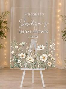 Personalized Bridal Shower Welcome Sign, Floral Acrylic Party Decor - Multicolor - View 3