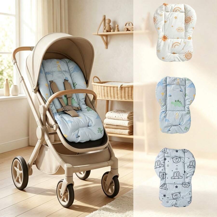 1pc Baby Stroller Cushion, Universal Stroller Liner Pad For Infant Pushchair, Toddler Walking Trolley Seat Liner - Multicolor - View 1