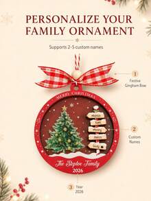 Custom Round Christmas Tree Ornament, Personalized Family Name Holiday Hanging Decor, Festive Christmas Tree Decoration, Customized 2-5 Names Keepsake, Farmhouse Home Decor, Customizable Text Christmas Gift For Family, Father, Mother, Merry Christmas - Style a - View 5
