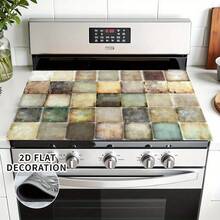 1pc Colorful Plaid Print Pattern, 2D Printed Flat Stove Mat, Rubber Non-Slip Heat-Resistant Stove Cover Pad, Suitable For Induction Cooktop, Glass Stove, Multi-Functional Anti-Scratch Mat, Perfect Choice For Oven, Washing Machine, Dryer, Kitchen Decor - Multicolor - View 7