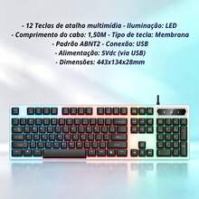 Kit gamer com teclado semi mecânico iluminação rainbow e mouse gamer LED USB com fio para jogos, estudos, trabalho e uso diário no computador ou notebook - Visão 8