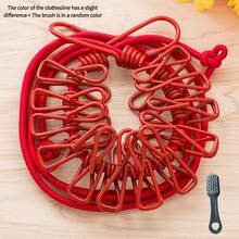1pc Travel Clothes Hanger With Clips + Brush, Hotel Portable Elastic Retractable 12 Clips Colorful Clothesline - Multicolor - View 3