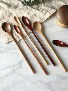 5pcs Long Handle Coffee Spoons, 7.8 Inch Wooden Coffee Spoons, Long Handle Stirring Spoons, Tea Spoons, Ice Cream Spoons, Unique Style Long Handle Spoons, Premium Wood, Long Spoons For Stirring, Suitable For Weddings, Gift Baskets - Multicolor - View 12