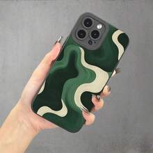 Green Texture Wave UV Print Matte Mobile Phone Case, 360 Degree All-Round Protection For IPhone 11 12 13 14 15 16 Pro Max XR X/ XS 7 8 Plus SE Mini Xmax Smartphones - 古董白 - 查看 5