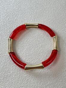 1 pieza/Pulsera de estilo bohemio con articulación de bambú acrílico dopamina, adecuada para mujeres con atuendo Y2K, regalo de joyería de estilo callejero - Multicolor - Ver 9